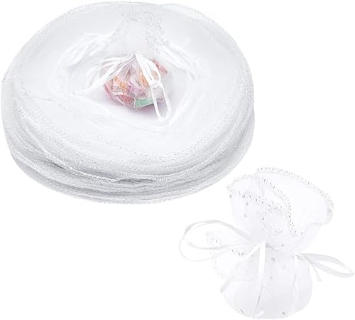 SKYPRO 50 bolsas de organza blanca de 13.8 pulgadas con cordón, bolsas de joyería, bolsas de regalo de boda, fiesta de Navidad