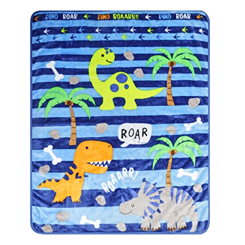 Image of EVERYDAY KIDS Toddler Throw Blanket - 30" by 40" - Roarin Dinos - Super Soft, Plush, Warm and Comfortable