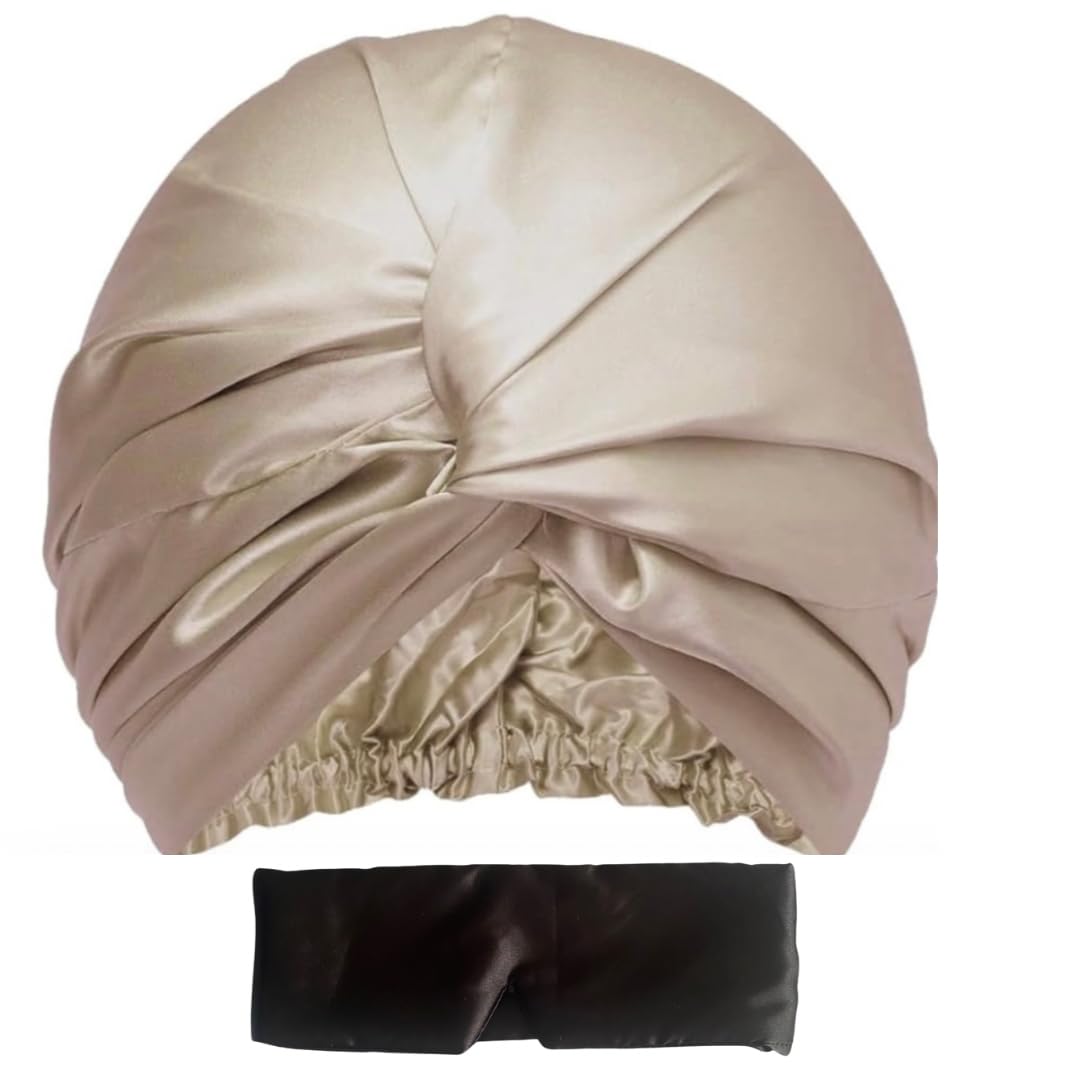 Coco & Millie 100% Mulberry Silk Turban Bonnet & Eye Mask Set