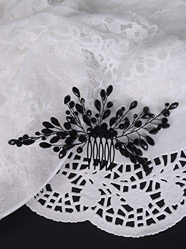 Yertter Black Crystal Hair Comb Bridal Vintage Beads Headpiece Women Hair Comb Bridal Hair Comb Wedding Hair Piece Wedding Accessories #TOP3