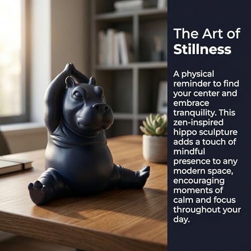 Yoga Hippopotamus Statue Cute Clumsy Master Hippo Resin Figurine Desktop Decor Ornaments for Home & Office (5) - 2