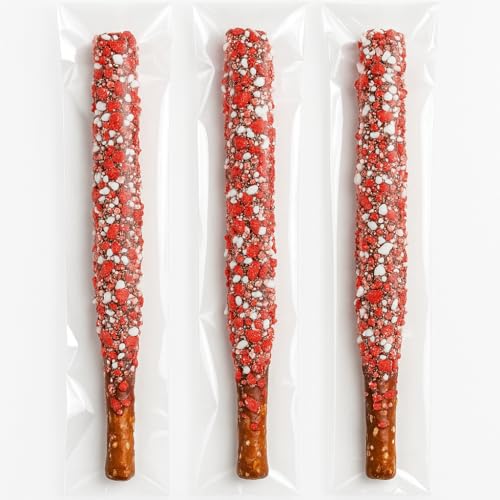 Chocolate Covered Pretzel Rods with Peppermint Crunch 20 Pack Individually