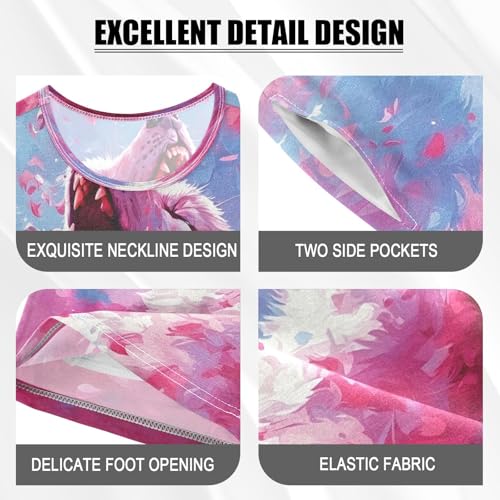 ALAZA Wolf Floral Pajamas Set Short Sleeve Cotton Sleepwear Summer Pjs 2 Piece 5-14Y4