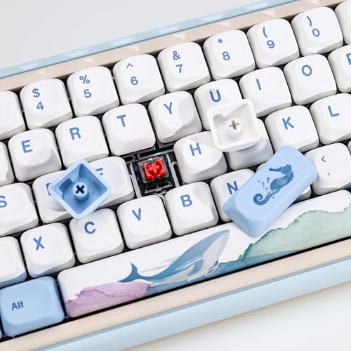 Image of KBDiy Ocean Whale KOA Profile Keycaps Set,Dye-Sublimation PBT Blue Cute Custom Keyboard Keycap,135 Key Cap Set for Cherry Gateron MX Switches Mechanical Keyboards