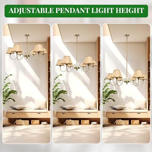 Image of 39 inch Boho Rattan Chandelier, 6-Light Rattan Pendant Light, Handwoven Natural Rattan, Rustic Industrial Adjustable Rattan Fixture for Dining Room, Kitchen Island & Living Room, E12 Socket