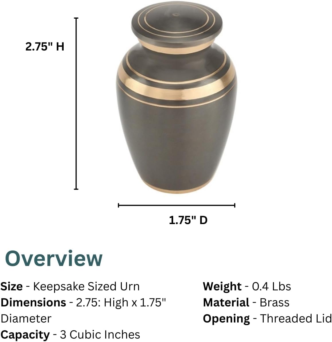 Dignity Gray Keepsake Cremation Urn for Ashes, Brass, Gray Urn, Keepsake Sized Cremation Urn, 2.75 Inches High