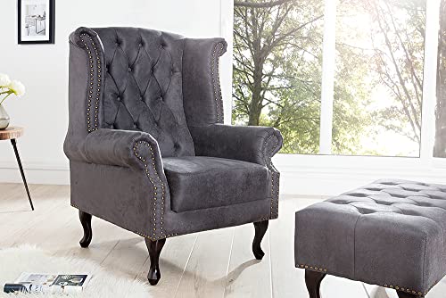 invicta INTERIOR riess-Ambiente Edler Chesterfield Ohrensessel antik grau mit Knopfheftung und Nietenbesatz Sessel Clubsessel Wohnzimmersessel – Bild 5