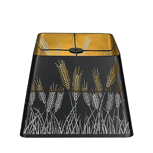 Medium Square Lamp Shades, ALUCSET Metal Lampshade with Pattern of Wheatear for Table Lamp and Floor Light, 9 x 12 x 8.8 Inch, Spider (Black/Gold)