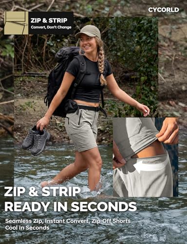 Image of Cycorld Women's-Hiking-Pants-Convertible Quick-Dry-Stretch-Lightweight Zip-Off Outdoor Pants with 5 Deep Pockets