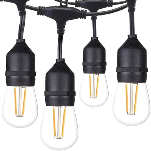 FMART Cadena de luces de 2 W para exteriores de 48 pies tira de luces impermeables para patio regulables aprobadas por ETL 16 enchufes de base 2700