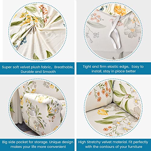 Fuangui Printed Recliner Slipcover 4 Pieces Stretch Recliner Chair Cover With Pocket Soft Recliner Cover Anti-Slip Sofa Cover Reclining Couch Cover Furniture Protector For Living Room, 25 #TOP2