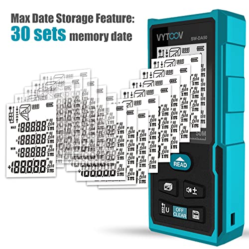 image for VYtoov Laser Measure Distance 165Ft 50M m/in/ft/ft+in Digital Angle Me