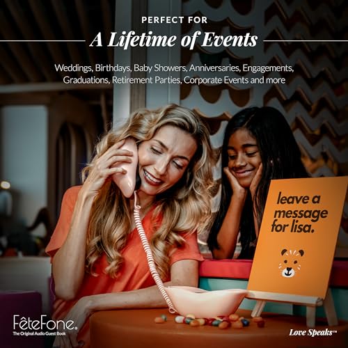 FeteFone The Smooch Retro Audio Guest Book Phone, Unique Voicemail Message Recorder, Guestbook Alternative for Wedding, Bridal Shower, Birthday Party, Baby Shower, Anniversary, Engagement