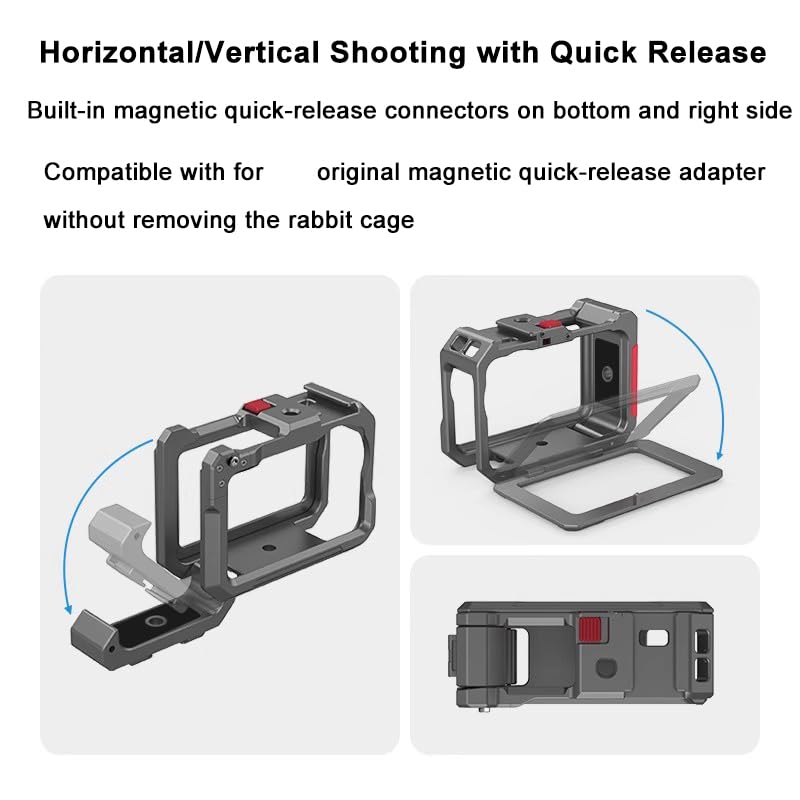 Street Grip Combo para DJI Osmo Action 6, soporte para vlog con jaula de conejo y mango de metal, sistema magnético de liberación rápida con soporte de zapata fría para accesorios de cámara (serie
