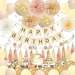 Champagne-Gold Happy Birthday Party Decorations for Women Girls with Happy Birthday Banner,Tassel,Tissue Paper Pompoms, Paper flower fan,Hanging Swirl,Circle Garland,Balloons for Party Decor - Image 3
