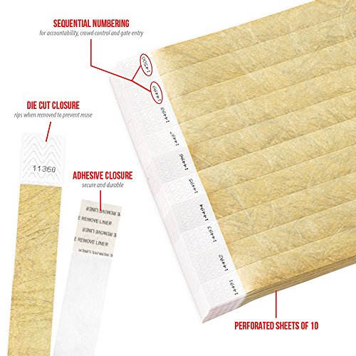 Wristco Metallic Gold Tyvek Wristbands For Events - 1,000 Count ¾” X 10” - Waterproof Recyclable Comfortable Tear Resistant Paper Bracelets Wrist Bands For Concerts Festivals Admission Party #TOP1