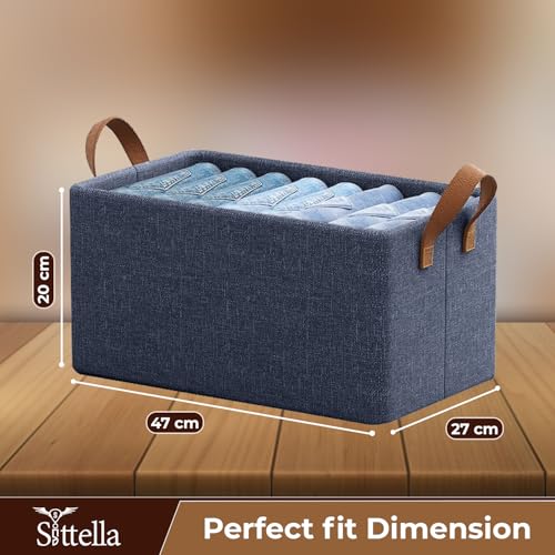 Image of SITTELLA 1 Pc Foldable Wardrobe Organizer with Durable Handle, Stuff Storage Box Closet Drawer Organizers for Clothes, Toys, Books, Blanket (Navy Blue)