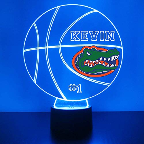 Custom University of Florida Gators Basketball LED Sign Night Light Lamp with Remote, Light Up Display with Personalized Name or Image, Customized, Made in The USA, Clear Acrylic, 16 Colors, 4 Modes