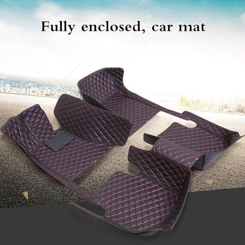 Image of 7D Car Floor Mat Compatible for La.nd Ro.ver Defender 7 Seater | Luxury Leatherette with Grass | Waterproof & Washable | Complete Set | Color - Black Red