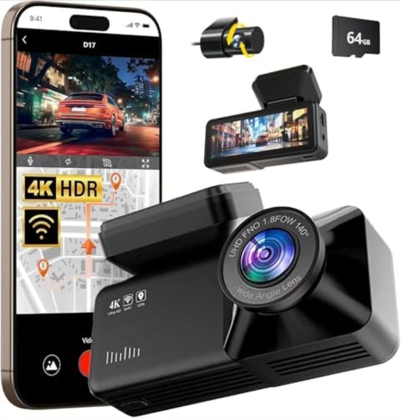 Osmo Dashcam Pro 4k - Mit 64GB SD Karte WiFi Dual Kamera (4K+1080P+WiFi+GPS+64G)