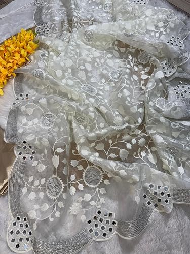 Royalstyle mirror work silk saree in organza silk – image 7