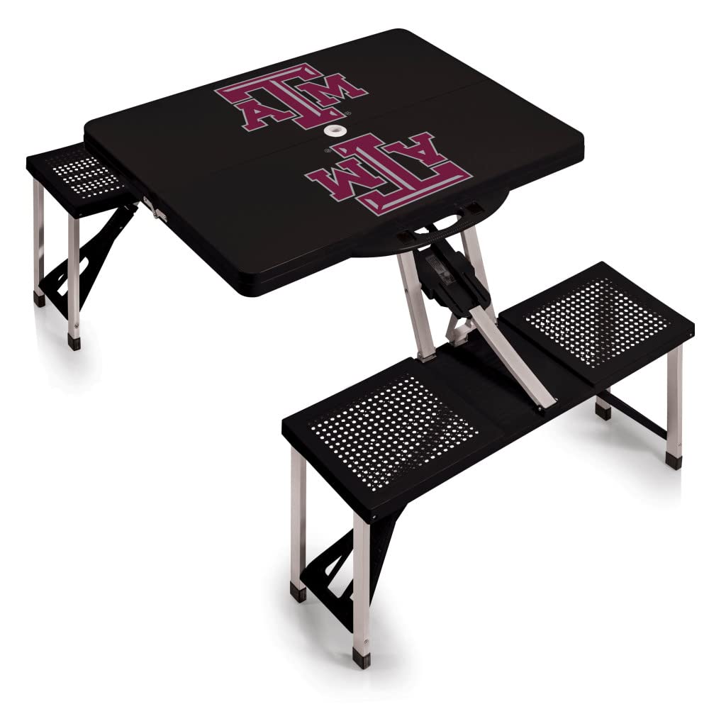 PICNIC TIME NCAA Texas A&M Aggies Folding Picnic Table - Camping Table - Outdoor Table with Umbrella Hole, (Black)