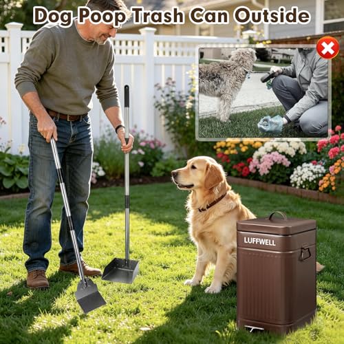 Image of Dog Pooper Scooper, Metal Tray & Spade Set, 12L Waste Bin