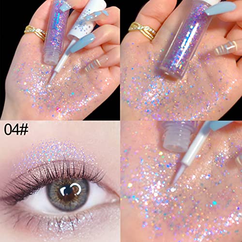 Jutqut Glitter Liquid Eyeshadow Korean Eye Makeup Glitter Magical Purple Liquid Eyeliner, Create Shinny Glow Eye Makeup, Long Lasting, Quick-Drying, Subtle Shimmer Eye Shadow Stick 04# Purple #TOP1