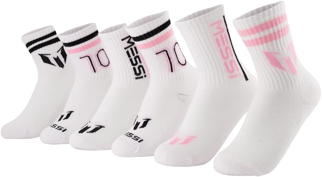 Messi Girls' Lifestyle Crew Socks, 6-Pack, Soft & Stretchy, Comfortable