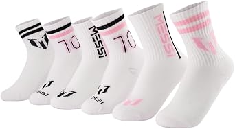 Messi Girls' Lifestyle Crew Socks, 6-Pack, Soft & Stretchy, Comfortable