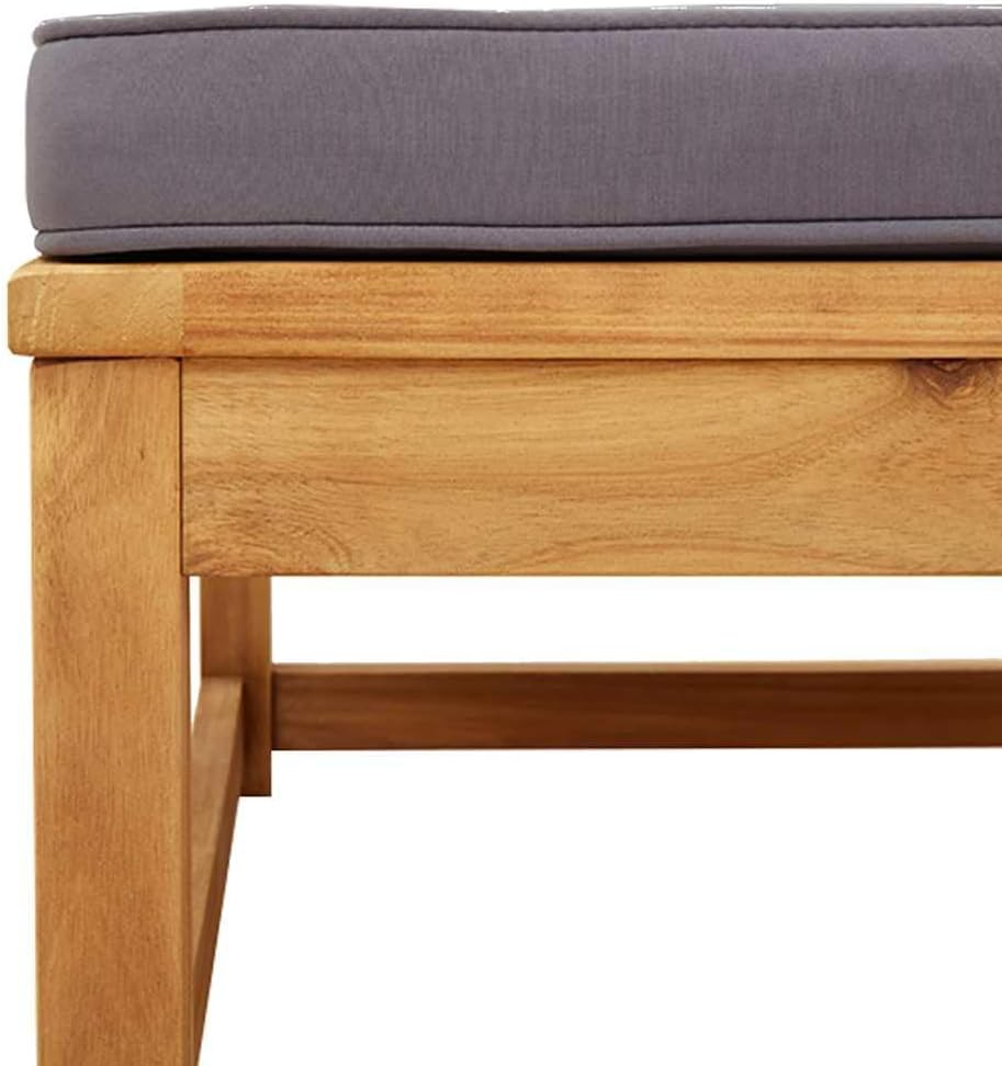 24.8" Acacia Wood Outdoor Footstool Grey Cushion Square Ottoman Weather-Resistant Patio Seating Side Table for Garden Deck Balcony ...