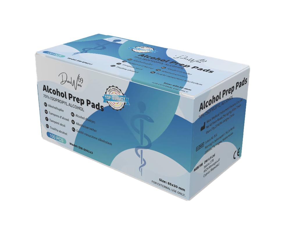 DasWas 3 x 100 Toallitas con Alcohol – Toallitas Desinfectantes con 70% Isopropílico – Desinfectantes Cutánea Individuales (65×30 mm) – 300 Alcohol Wipes Uso Médico y Cuidado Diario