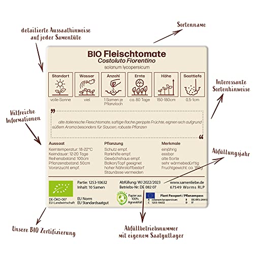 Samenliebe BIO Fleischtomaten Samen alte Sorte Costoluto Fiorentino süße Ochsenherztomate italienische Tomate 10 Samen samenfestes Gemüse Saatgut für Gewächshaus Freiland und Balkon BIO Gemüsesamen - Image 5