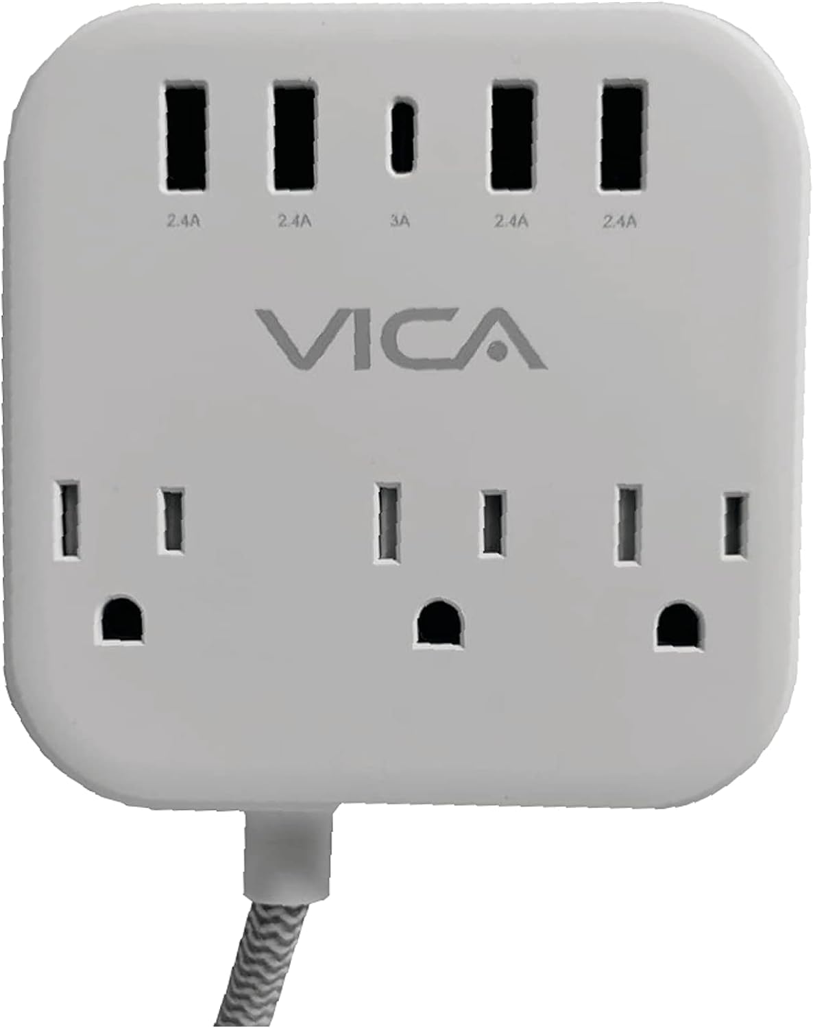 7P-125VAC Three Outlet Power Strip, 4 USB-A Ports and 1 USB-C Port, High Surge Protection
