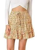 modelo Allegra K Minifalda Acampanada Floral con Volantes para Mujer Amarillo Floral L