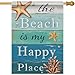 Dyrenson Summer The Beach is My Happy Place 28 x 40 House Flag Double Sided, Blue Coastal Starfish Farmhouse Garden Yard Decorations, Coral Pearl Nautical Rustic Outdoor Decor Decorative Large Flag