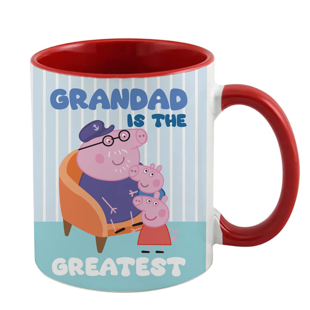 Father's Day Mug, Grandad Mug, Grandad is The Greatest, Pig Birthday Gift for Grandpa, Grandfather, Coffee Mug,Tea Mug Cocoa Soup Daily use Inside Coloured Ceramic Cup Mug. (Red)