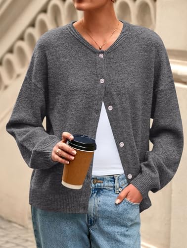 PRETTYGARDEN Fall Long Sleeve Cardigans for Women Trendy 2025 Lightweight Button Down Crewneck Loose Knit Sweater Clothes2