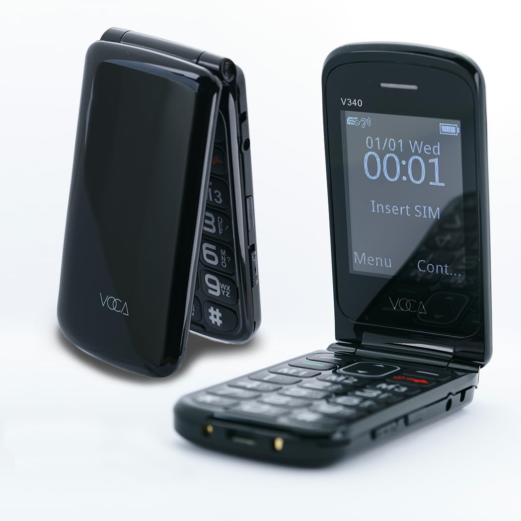 VOCA Telefono Pieghevole con Pulsanti Grandi Anziani | 4G LTE Sbloccato | Volume Alto | Pulsante SOS | Segnalazione rapida | Testo predittivo | Base di Ricarica | V340 (nero)