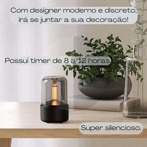 Umidificador Difusor de Ar 120ml Estilo Vela Ultrassônico Névoa Fina e Silenciosa Duração de até 12h