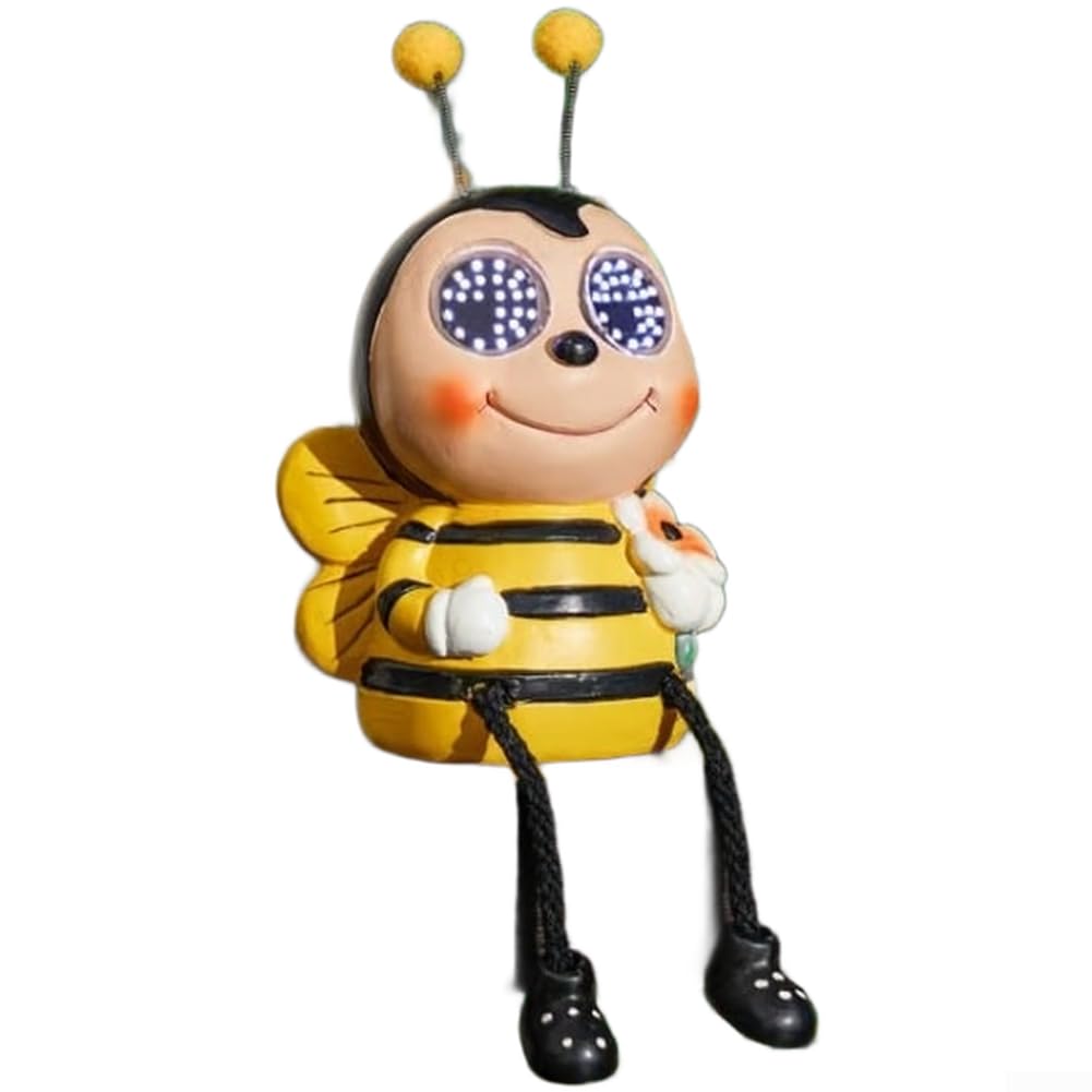 Solar Ed Ladybug Bee Garden Decor For Animated Eyes, Resin LED Light Figurine For Outdoor Patio Yard Lawn Decoration, Weather Resistant Ornament(Yellow Bee Style)
