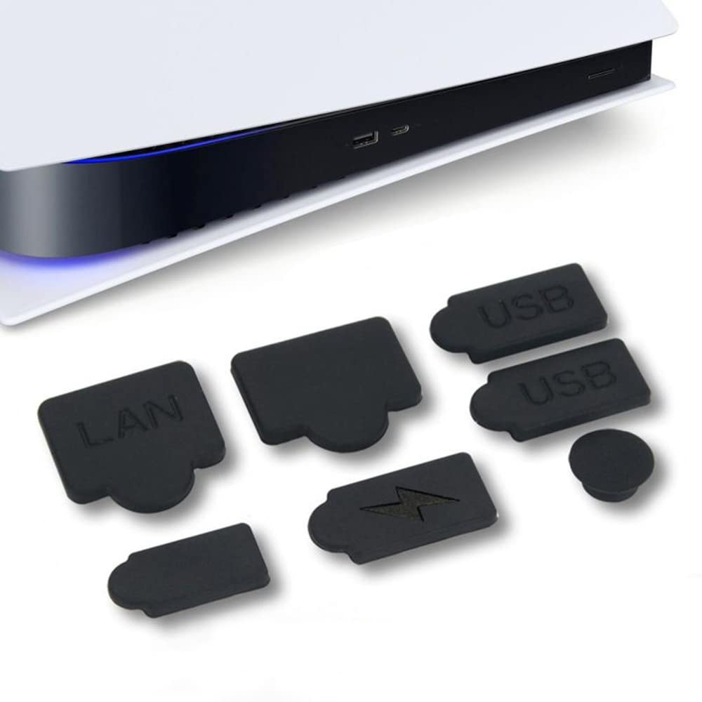 ARMADIO 7Pcs Silicone Dust Plugs Set Compatible with PS5 USB Interface Anti-dust Cover Dustproof Plug for PS5 Playstation 5 Game Console