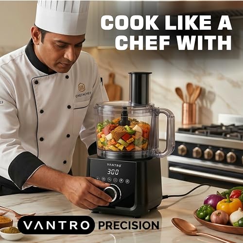 Image of VANTRO 1000W Food Processor with 2L Bowl - Multi-Purpose Kitchen Appliance for Chopping, Slicing, Dough Kneading & Grinding | Powerful Motor, Easy Clean Design