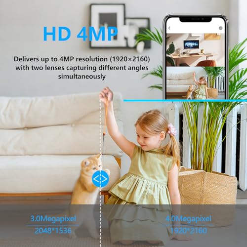Image of AEZ Robot Camera 1080P Dual-Lens, 360 Pan-Tilt Indoor Security Camera with 2-Way Talk, AI Motion Detection, 2.4G WiFi Color Night Vision, and Remote App Control for Cats /Dogs /Baby /Elderly Monitoring