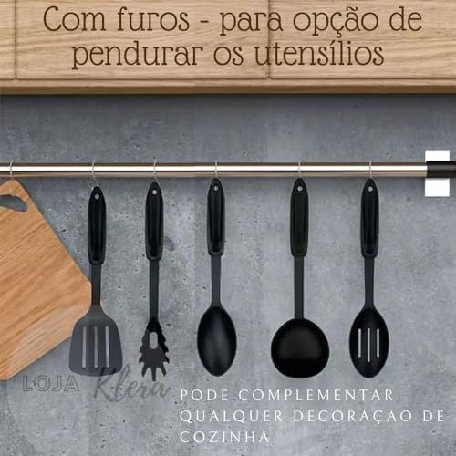 Kit Utensílios Domésticos 5 Unidades - Concha, Escumadeira, Espátula, Colher de Arroz, Pegador de Ma