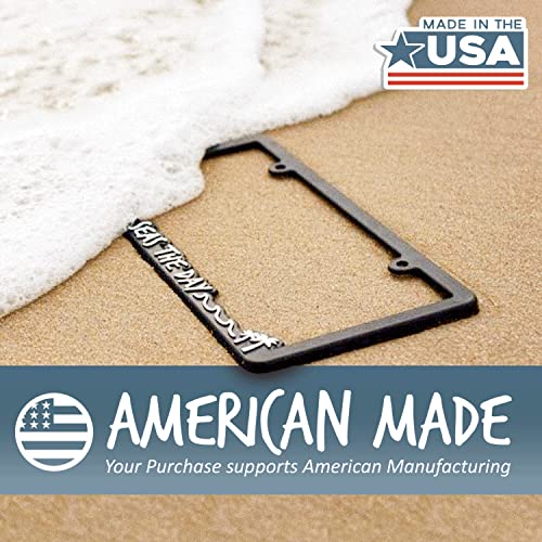 Beach License Plate Frame Seas The Day Plate Holder | Cute License Plate Frame Ocean Mermaid With Palm Trees | Beach Themed Tag Cover | Great Gift For Surfing Enthusiast | Made In The Usa By Spiffy #TOP1