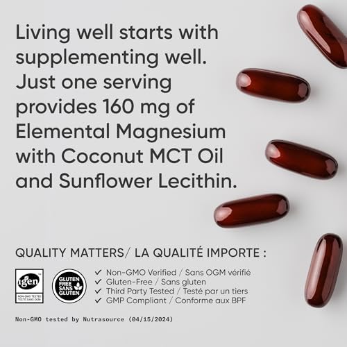 Sports Research® Magnesium Glycinate - Supports Bone Development & Muscle Function | 160mg of Chelated Elemental Magnesium w/Coconut MCT Oil | Non-GMO, Gluten & Soy Free - Liquid Softgels | 60 Count - 4