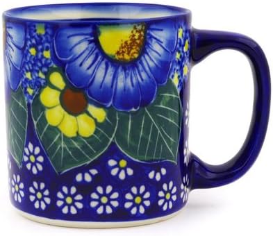 Polmedia Polish Pottery Mug 13 oz UNIKAT - Floral Fruit Basket Pattern Handmade in Boleslawiec Poland + Certificate of Authenticity