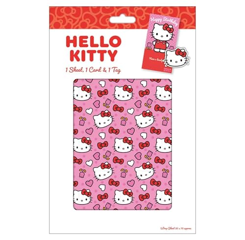 Hello Kitty Card & Wrapping Paper Pack 1 Hello Kitty Card 1 sheet of gift wrap 1 gift tag pack