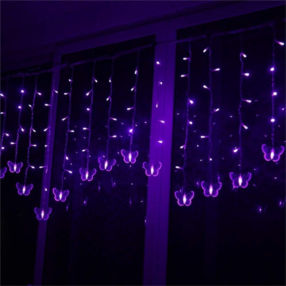 Lainin 12ft USB-Powered Butterfly Fairy Icicle Lights Curtain Night Light with 8 Unique Modes - Perfect for Indoor/Outdoor Parties, Weddings, Christmas & Room Decor - Purple